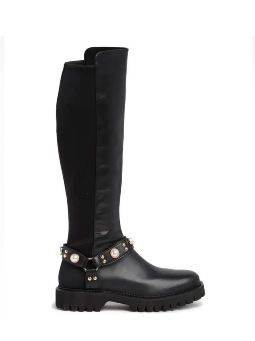 Bougie Karl Lagerfeld Black Pearl-Studded 
 Leather Knee-High Comba